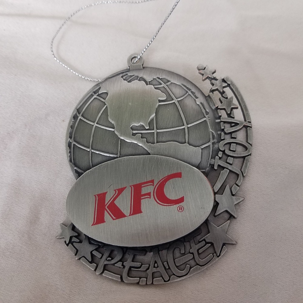 KFC Christmas Ornament Silver Excellent Metal Globe Peace Joy Stars